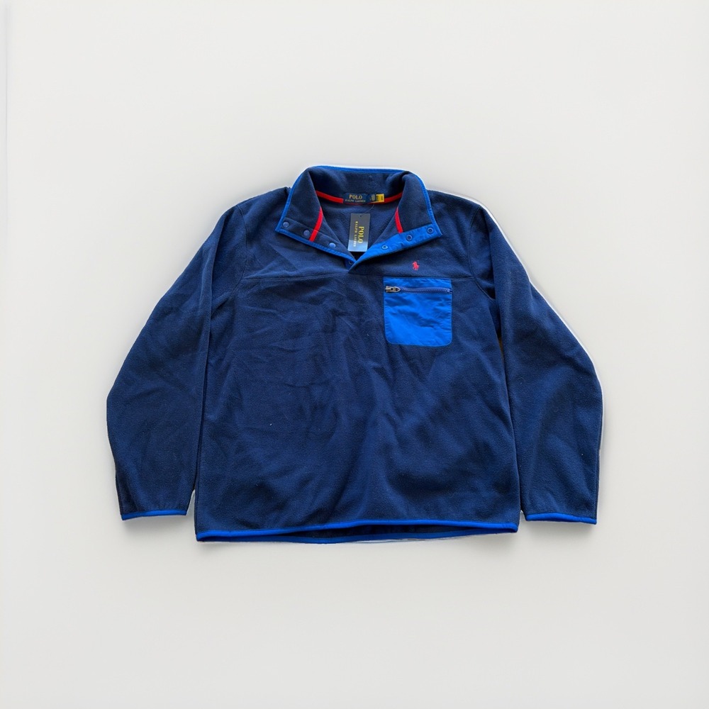 Polo Ralph Lauren Fleece Mockneck Pullover Jacket Mens L Navy Blue Snap-T